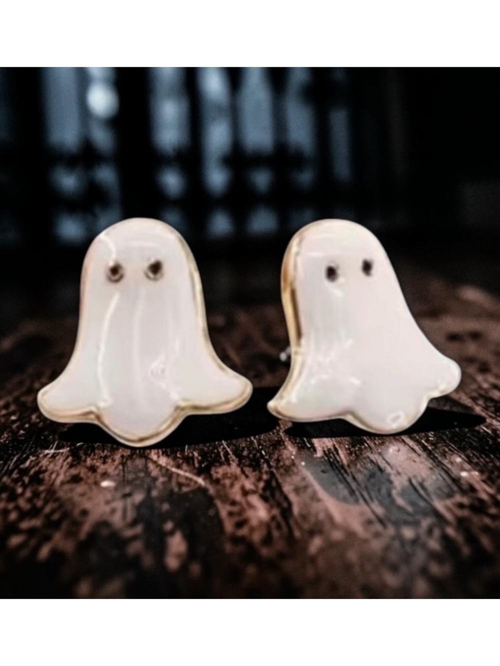 White Enameled Ghost Earrings